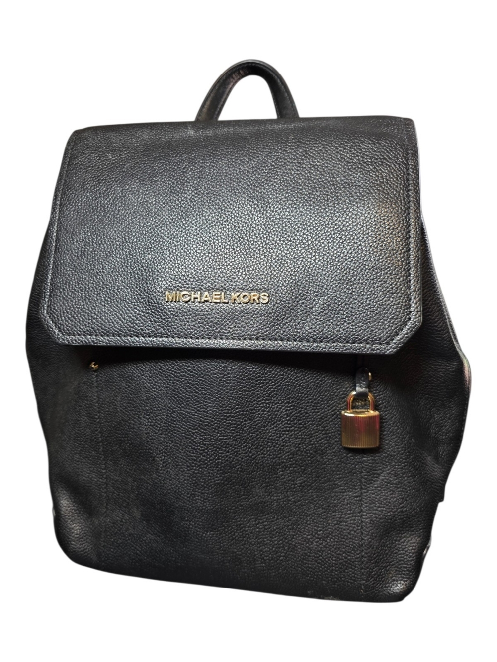 Michael Kors Hayes Medium Pebbled Leather Backpack Bag Black Gold